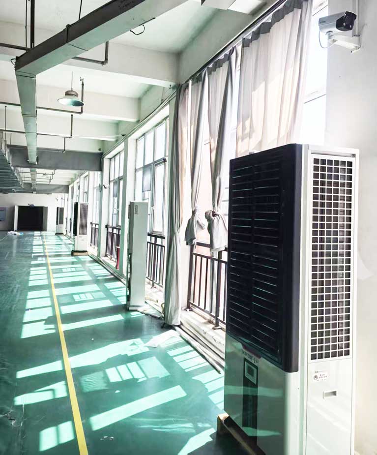 大型車間制冷降溫，應用工業(yè)省電空調(diào)-立式軸流雙風口空調(diào)機組