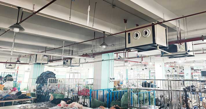 江蘇鹽城廠房降溫，應用蒸發冷省電空調-（掛式）臥式射流空調