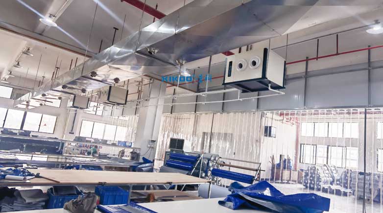 紡織廠生產車間整體制冷降溫，應用蒸發冷省電空調- 臥式射流機